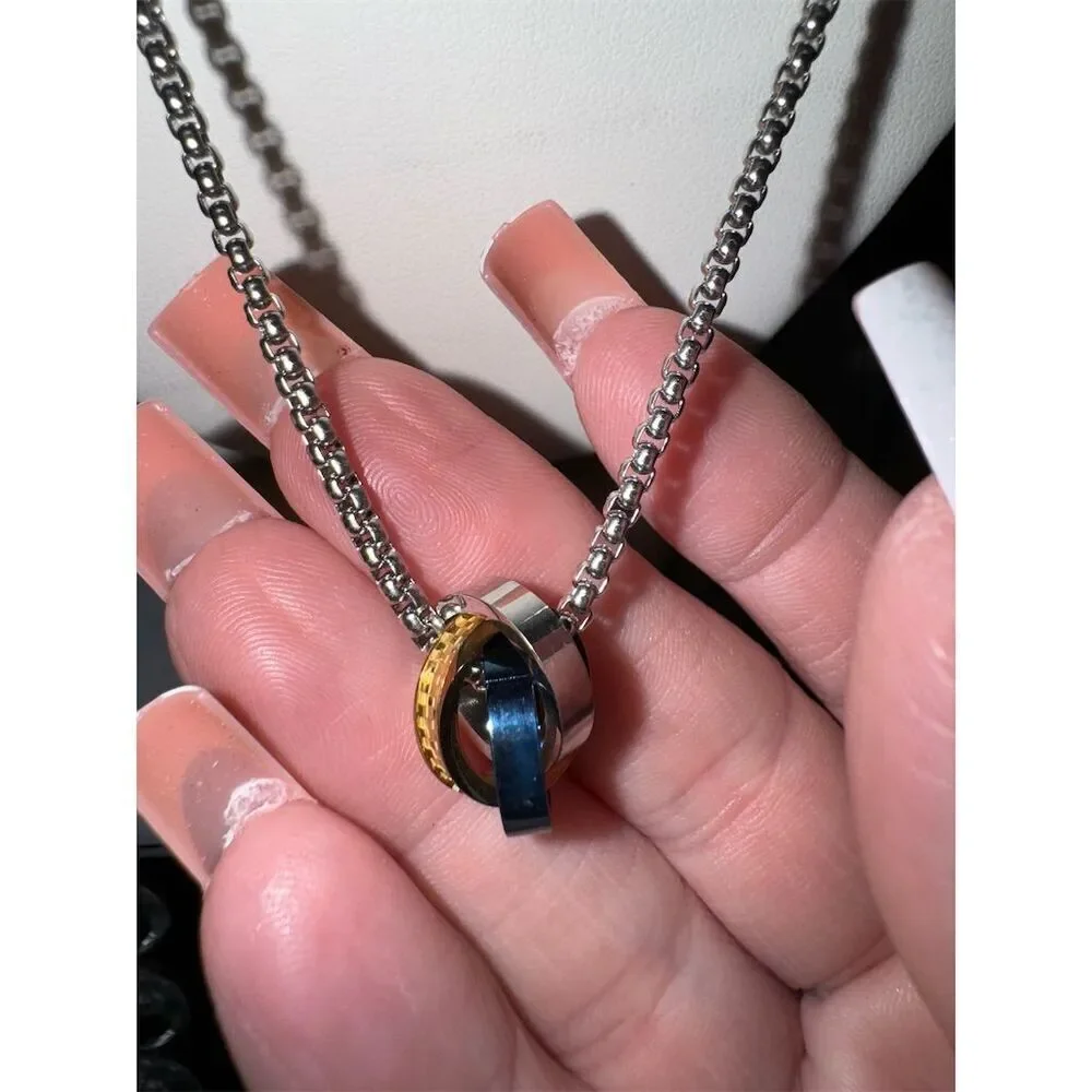 SRCOI Triple Loop Pendant w box chain Necklace Multicolor Hip Hop Trendy